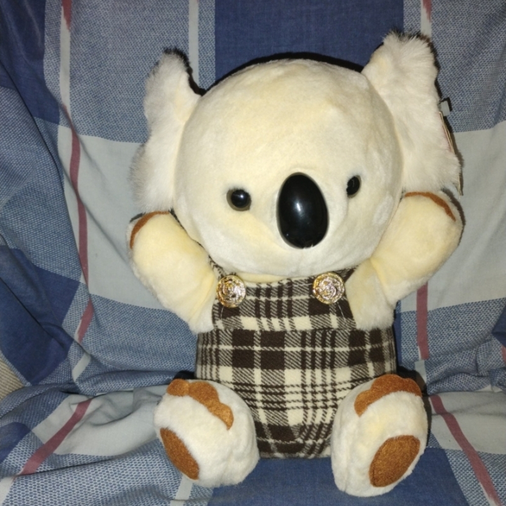 Korean Toy Manufacturers Association Koala Bear Plush Toy with Plaid Overalls
